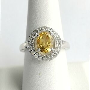 Citrine White Sapphire ring in Sterling Silver size 8.75